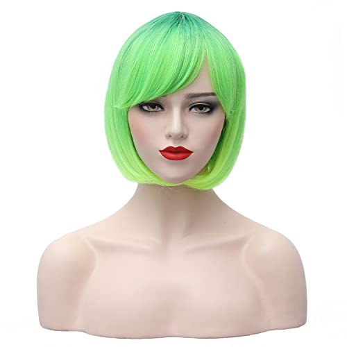 Pattnium Kurze Bob-Perücke, 30,5 cm, Limettengrün, Bob-Perücke mit Pony, für Frauen und Mädchen, hitzebeständige synthetische Perücke (grün) von PATTNIUM