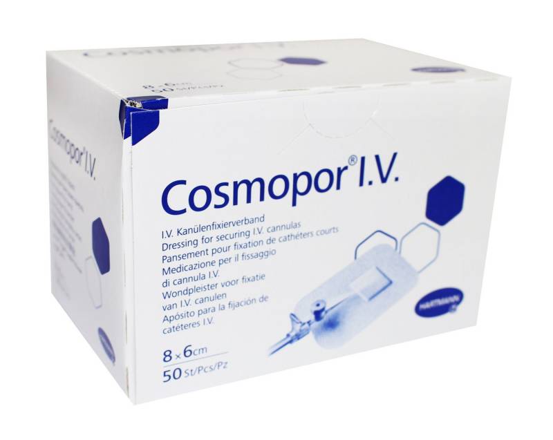 PAUL HARTMANN AG Fixierpflaster Cosmopor I.V. 8 x 6 cm, steril, Fixierverband für I.V. Kanülen, 50 St. (50-St) von PAUL HARTMANN AG