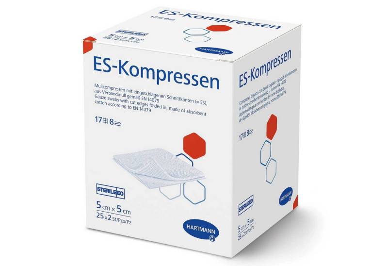 PAUL HARTMANN AG Wundpflaster ES-Kompressen 5x5 cm steril 17-fädig 8-fach 2 Stück in Faltschachtel von PAUL HARTMANN AG