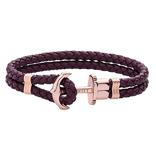 PAUL HEWITT Anker Armband Damen PHREP - Segeltau Armband Frauen, Leder Armband Damen (Dark Mauve) mit Anker Schmuck aus IP-Edelstahl (Rosegold) von PAUL HEWITT