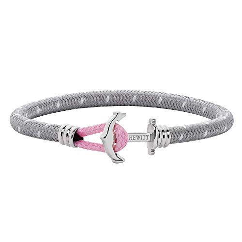 PAUL HEWITT Anker Armband Phrep Lite - Segeltau Nylon Damen Armband in Grau Weiß Rosa, Armband mit Anker Schmuck aus Edelstahl (Silber) in Größe S von PAUL HEWITT
