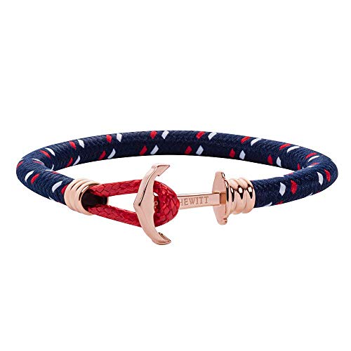 PAUL HEWITT Anker Armband Phrep Lite - Segeltau Nylon Damen Armband in Marineblau Rot Weiß, Armband mit Anker Schmuck aus IP-Edelstahl (Roségold) von PAUL HEWITT