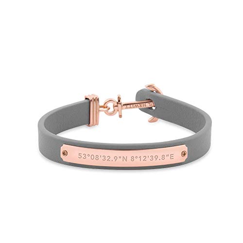 PAUL HEWITT Anker Armband Signum Koordinaten - Armband Leder Damen (Grau) mit Anker Schmuck aus IP-Edelstahl (Rosegold) von PAUL HEWITT