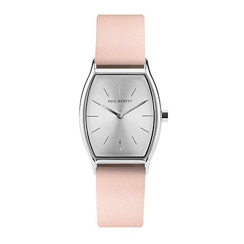 PAUL HEWITT Armbanduhr Damen Modern Edge Line Silver Sunray - Damen Uhr (Gold), Damenuhr mit Lederarmband (Nude), silbernes Ziffernblatt von PAUL HEWITT