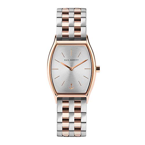 PAUL HEWITT Armbanduhr Damen Modern Edge Line Silver Sunray - Damen Uhr (Rosegold), Damenuhr Edelstahlarmband in Rosegold und Silber, silbernes Ziffernblatt von PAUL HEWITT