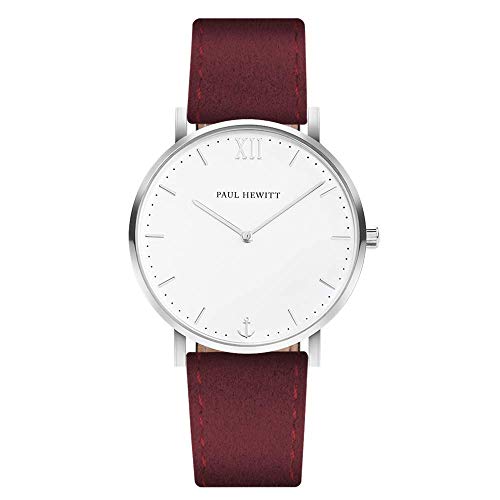 PAUL HEWITT Armbanduhr Damen Sailor Line White Sand - Edelstahl Damen Uhr (Silber), Damenuhr mit Stoffarmband in Dark Berry, weißes Ziffernblatt von PAUL HEWITT