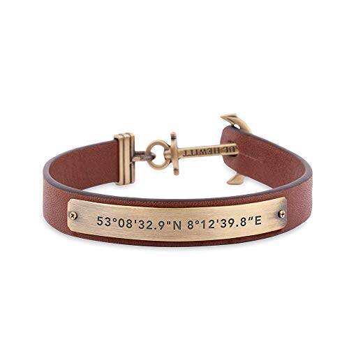 PAUL HEWITT Herren Ankerarmband Signum Koordinaten mit Leder Band in Braun und Anker aus Messing PH-MSC-M-Br-L von PAUL HEWITT