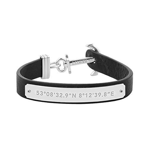 PAUL HEWITT Herren Ankerarmband Signum Koordinaten mit Leder Band in Schwarz und Anker aus Edelstahl in Silber PH-MSC-S-B-XL von PAUL HEWITT