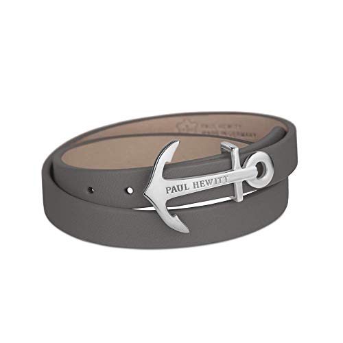 PAUL HEWITT Wickelarmband North Bound aus Leder in Grau und Anker aus Edelstahl in Silber Armband-Länge 42,5 cm von PAUL HEWITT