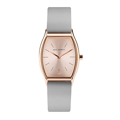 PAUL HEWITT Armbanduhr Damen Modern Edge Line Rose Sunray - Damen Uhr (Rosegold), Damenuhr mit Lederarmband (Graphite), rosa Ziffernblatt von PAUL HEWITT