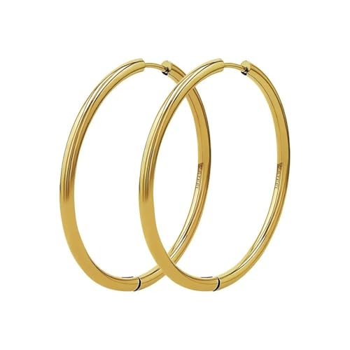 PAUL VALENTINE Becca Hoops Extra Large 18K Gold Plated Creolen Damen, Recycled 316L Edelstahl, 4 cm, Gold Glänzend, Klickverschluss, Wasserdicht, Elegante Ohrringe, Feminines Design von PAUL VALENTINE