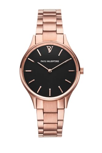 PAUL VALENTINE Damen Armbanduhr Hermosa Rose Gold Black 34 MM PV34212 von PAUL VALENTINE