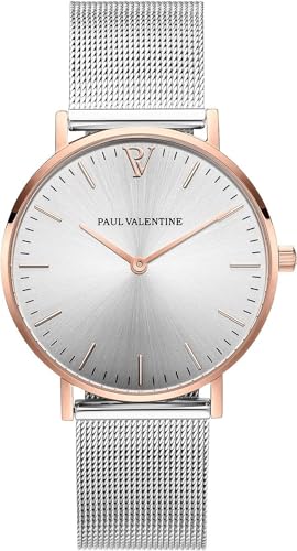 PAUL VALENTINE Damen Armbanduhr Rosegold Silber Sunray MESH 36 MM PV36461 von PAUL VALENTINE