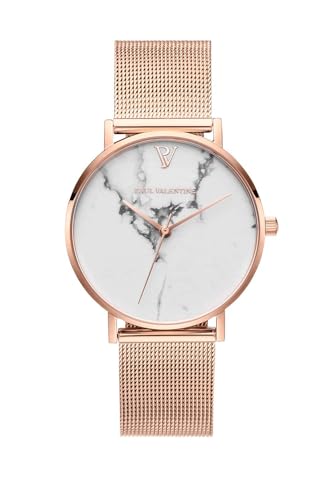 PAUL VALENTINE Damen Armbanduhr White Marble Rose Gold MESH 38 MM PV381011 von PAUL VALENTINE