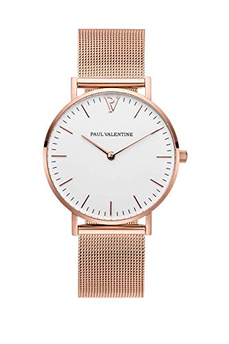 PAUL VALENTINE Damenuhr - Marina Rose Gold Mesh - Japanisches Quarzwerk - Mesh Armbanduhr für Damen Spritzwassergeschützt rrosegold von PAUL VALENTINE