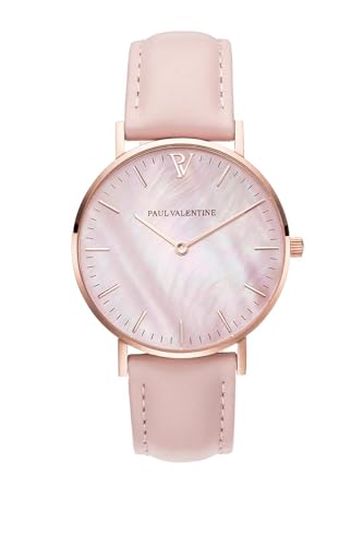 PAUL VALENTINE Damenuhr - Rose Gold Pink Seashell Leather 36mm - Edle Damen Uhr mit Perlmutt Ziffernblatt spritzwassergeschützt, Armbanduhr für Damen von PAUL VALENTINE