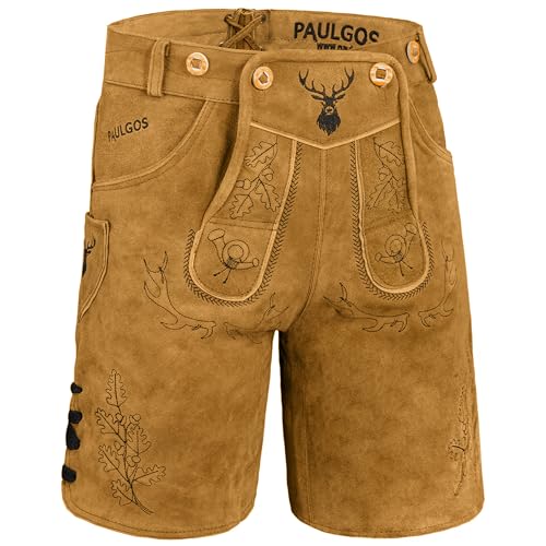 Herren Trachten Lederhose HK5 + Träger, Echtes Leder, Größe 46, Hellbraun von PAULGOS
