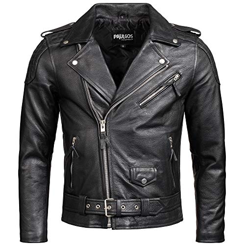 PAULGOS Herren Biker Lederjacke Echtes Leder Jacke Echtleder in 3 Farben Gr. S-7XL (DE/NL/SE/PL, Alphanumerisch, 4XL, Regular, Regular, Schwarz) von PAULGOS