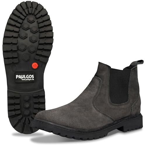 PAULGOS Herren Chelsea Boots, Echtes Leder Stiefeletten Größe 47, dunkelgrau von PAULGOS