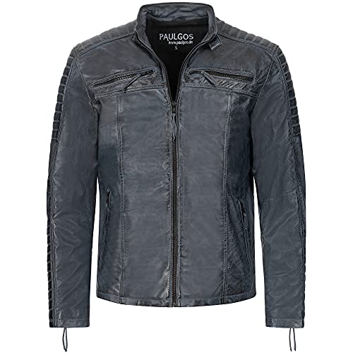 PAULGOS Herren Lederjacke Echtes Leder Jacke Echtleder Übergangsjacke Fashion in 5 Farben Gr. S-7XL Design 1 (as3, alpha, 7x_l, regular, regular, Grau) von PAULGOS