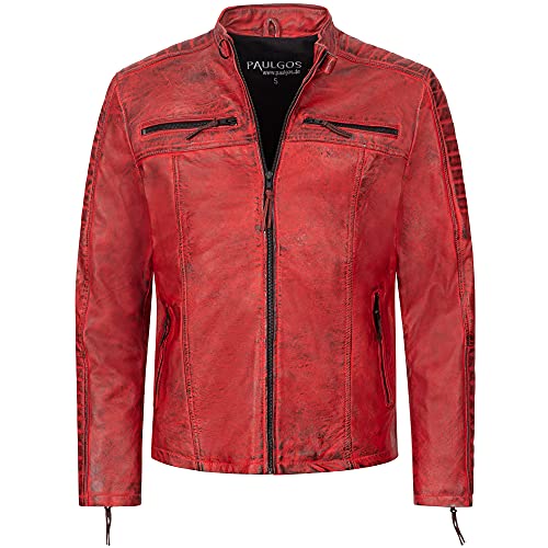 PAULGOS Herren Lederjacke Echtes Leder Jacke Echtleder Übergangsjacke Fashion in 5 Farben Gr. S-7XL Design 1 (as3, alpha, 5x_l, regular, regular, Rot) von PAULGOS