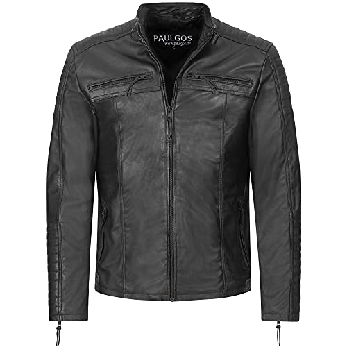 PAULGOS Herren Lederjacke Echtes Leder Jacke Echtleder Übergangsjacke Fashion in 5 Farben Gr. S-7XL Design 1 (as3, alpha, s, regular, regular, Schwarz) von PAULGOS