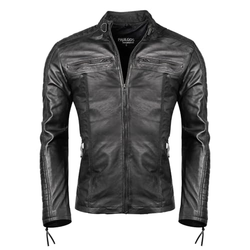 PAULGOS Herren Lederjacke Echtes Leder Jacke Echtleder Übergangsjacke Fashion in 5 Farben Gr. S-7XL Design 1 (as3, alpha, s, regular, regular, Schwarz) von PAULGOS