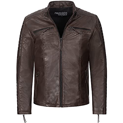 PAULGOS Herren Lederjacke Echtes Leder Jacke Echtleder Übergangsjacke Fashion in 5 Farben Gr. S-7XL Design 1 (DE/NL/SE/PL, Alphanumerisch, M, Regular, Regular, Braun) von PAULGOS