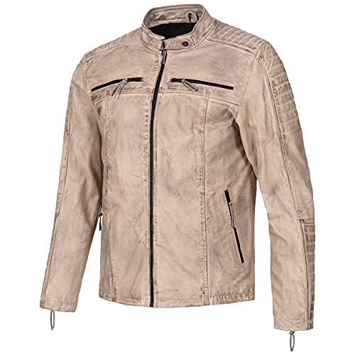 PAULGOS Herren Lederjacke Echtes Leder Jacke Echtleder Übergangsjacke Fashion in 5 Farben Gr. S-7XL Design 1 (as3, alpha, m, regular, regular, Beige) von PAULGOS