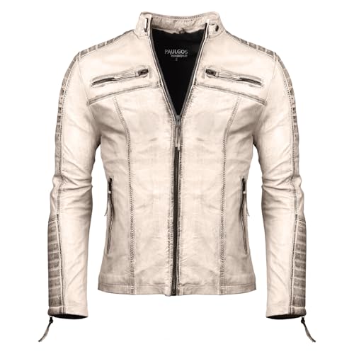 PAULGOS Herren Lederjacke Echtes Leder Jacke Echtleder Übergangsjacke Fashion in 5 Farben Gr. S-7XL Design 1 (as3, alpha, x_l, regular, regular, Beige) von PAULGOS