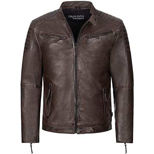 PAULGOS Herren Lederjacke Echtes Leder Jacke Echtleder Übergangsjacke Fashion in 5 Farben Gr. S-7XL Design 2 (DE/NL/SE/PL, Alphanumerisch, 5XL, Regular, Regular, Braun) von PAULGOS