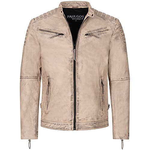 PAULGOS Herren Lederjacke Echtes Leder Jacke Echtleder Übergangsjacke Fashion in 5 Farben Gr. S-7XL Design 2 (DE/NL/SE/PL, Alphanumerisch, XL, Regular, Regular, Beige) von PAULGOS