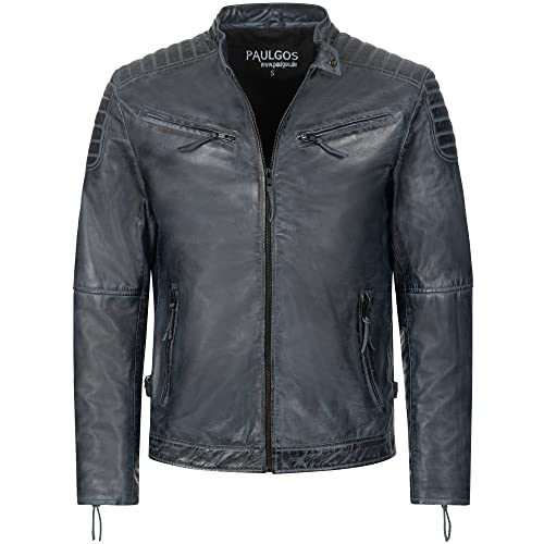 PAULGOS Herren Lederjacke Echtes Leder Jacke Echtleder Übergangsjacke Fashion in 5 Farben Gr. S-7XL Design 2 (DE/NL/SE/PL, Alphanumerisch, XL, Regular, Regular, Grau) von PAULGOS