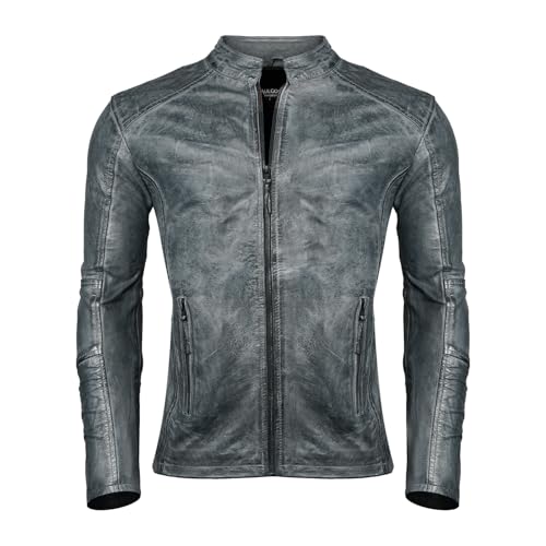 PAULGOS Herren Lederjacke Echtes Leder Jacke Echtleder Übergangsjacke Fashion in 5 Farben Gr. S-7XL Design 3 (Grau, L) von PAULGOS