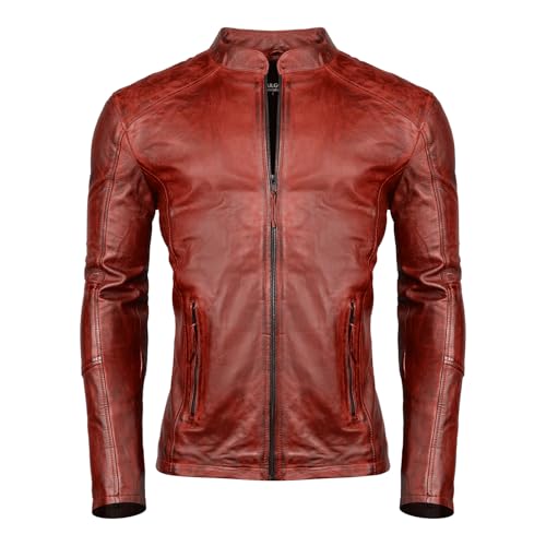 PAULGOS Herren Lederjacke Echtes Leder Jacke Echtleder Übergangsjacke Fashion in 5 Farben Gr. S-7XL Design 3 (Rot, L) von PAULGOS