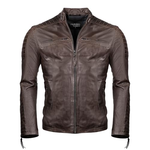 PAULGOS Herren Lederjacke Echtes Leder Jacke Echtleder Übergangsjacke Fashion in 5 Farben Gr. S-7XL Design 1 (as3, alpha, 4x_l, regular, regular, Braun) von PAULGOS