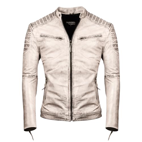 PAULGOS Herren Lederjacke Echtes Leder Jacke Echtleder Übergangsjacke Fashion in 5 Farben Gr. S-7XL Design 2 (DE/NL/SE/PL, Alphanumerisch, M, Regular, Regular, Beige) von PAULGOS