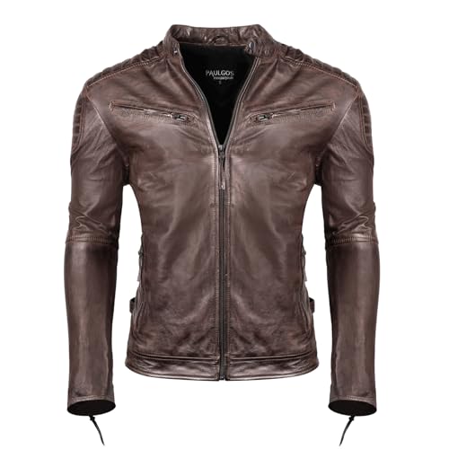 PAULGOS Herren Lederjacke Echtes Leder Jacke Echtleder Übergangsjacke Fashion in 5 Farben Gr. S-7XL Design 2 (DE/NL/SE/PL, Alphanumerisch, 7XL, Regular, Regular, Braun) von PAULGOS