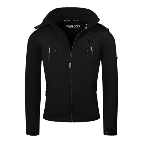 PAULGOS Herren Softshell Jacke Outdoor Funktionsjacke Freizeitjacke, Größe 6XL, schwarz von PAULGOS