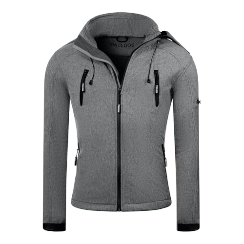 PAULGOS Herren Softshell Jacke Outdoor Funktionsjacke Freizeitjacke, Größe M, Grau meliert von PAULGOS