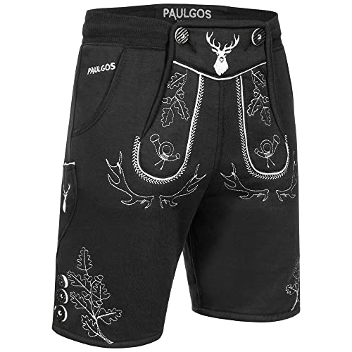 PAULGOS Herren Trachten Jogginghose JOK5, Optik Trachten Lederhose, Größe 3XL, Schwarz von PAULGOS