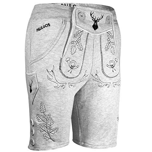 PAULGOS Herren Trachten Jogginghose JOK5, Optik Trachten Lederhose, Größe XXL, Hellgrau von PAULGOS