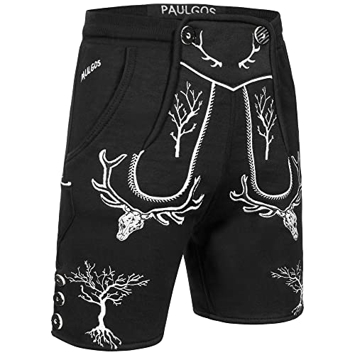 PAULGOS Herren Trachten Jogginghose, Optik Trachten Lederhose, Kurz in 3 Farben Gr.S-3XL JOK6 (4XL, Schwarz) von PAULGOS