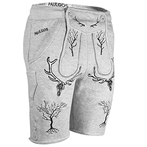 PAULGOS Herren Trachten Jogginghose, Optik Trachten Lederhose, Kurz in 3 Farben Gr.S-3XL JOK6 (M, Hellgrau) von PAULGOS