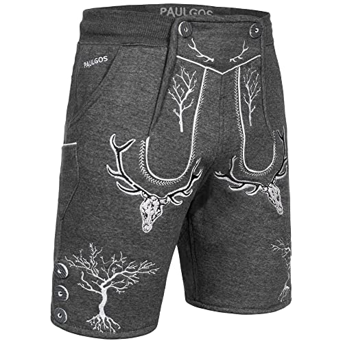PAULGOS Herren Trachten Jogginghose JOK6, Optik Trachten Lederhose, Größe S, Dunkelgrau von PAULGOS