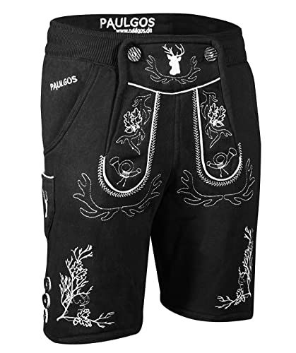 PAULGOS Herren Trachten Jogginghose, Optik Trachten Lederhose, Kurz in 3 Farben Gr.S-5XL JOK3 (M, Schwarz) von PAULGOS