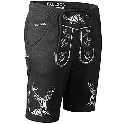 PAULGOS Herren Trachten Jogginghose, Optik Trachten Lederhose, Kurz in 3 Farben Gr.S-5XL JOK4 (4XL, Schwarz) von PAULGOS