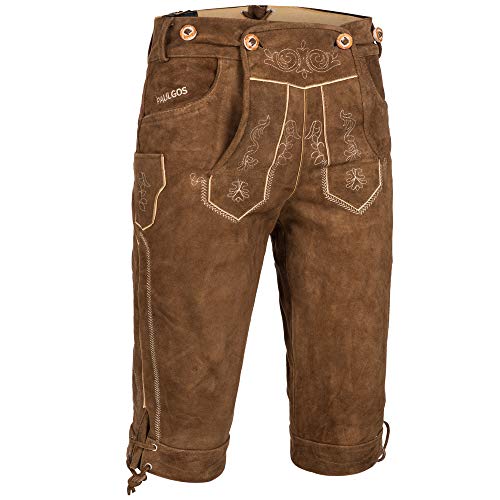 PAULGOS Herren Trachten Lederhose + Träger, Echtes Leder, Kniebund Übergröße in 3 Farben Gr. 62-72 (72, Hellbraun) von PAULGOS