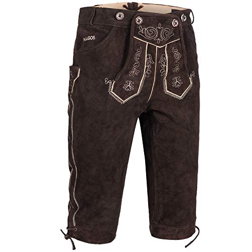 PAULGOS Herren Trachten Lederhose + Träger, Echtes Leder, Kniebund Übergröße in 4 Farben Gr. 62-72 (62, Dunkelbraun) von PAULGOS