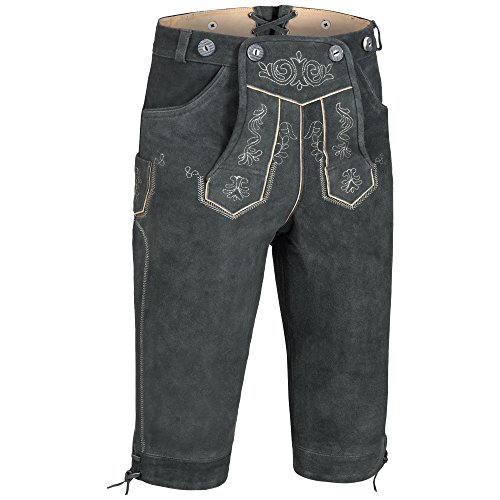 PAULGOS Herren Trachten Lederhose + Träger, Echtes Leder, Kniebund in 4 Farben Gr. 44-72 (60, Grau) von PAULGOS